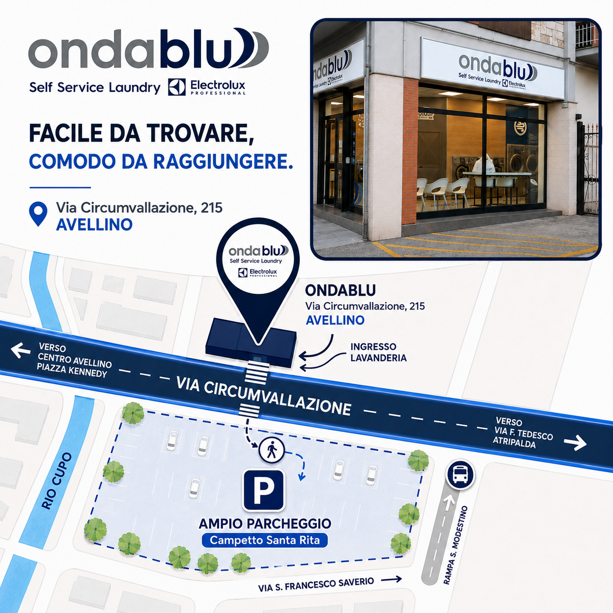 Mappa per raggiungere OndaBlu Avellino in Via Circumvallazione 215 e parcheggio Campetto Santa Rita